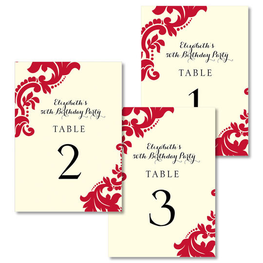 Red Damask Table Number Cards